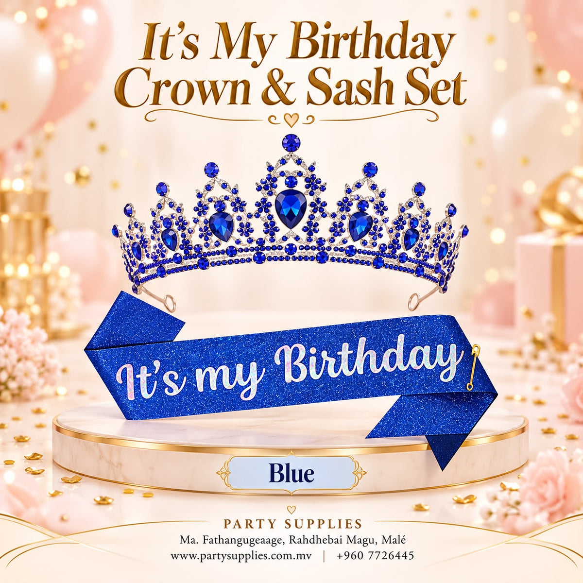 Blue It’s My Birthday” Crown & Sash Set