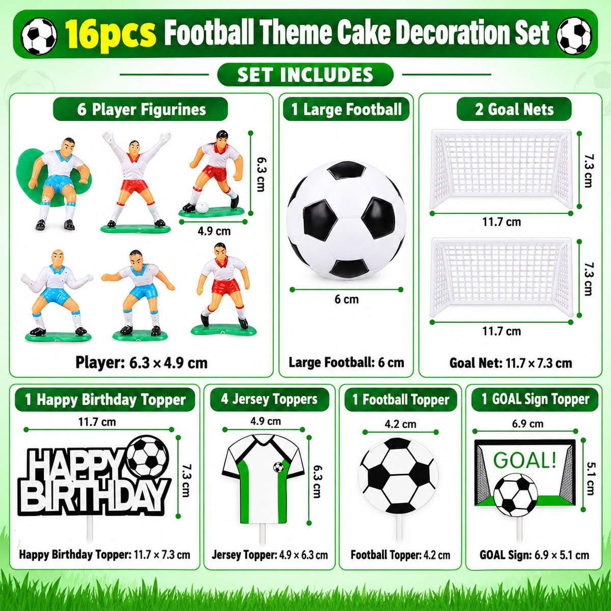 16pcs Football Theme Cake Decoration Set