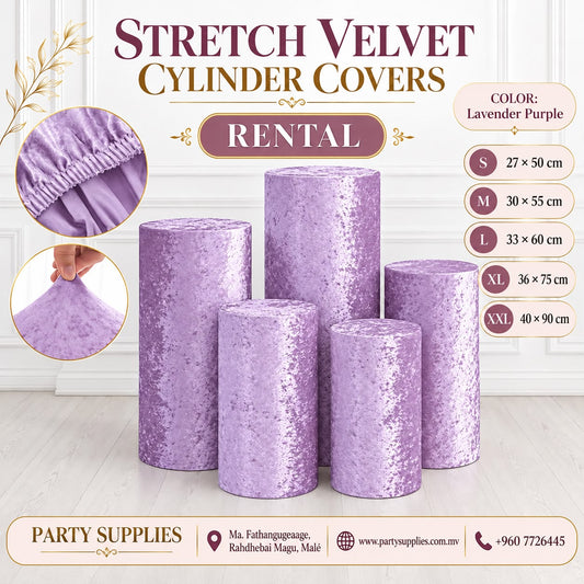 Lavender Purple Stretch Velvet Cylinder Covers for RENT