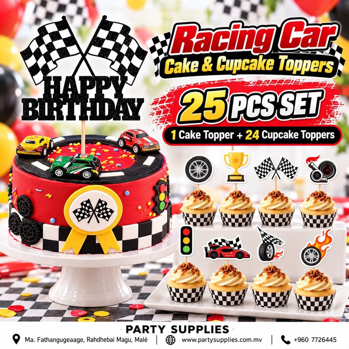 25-piece Racing Car Cake & Cupcake Topper Set