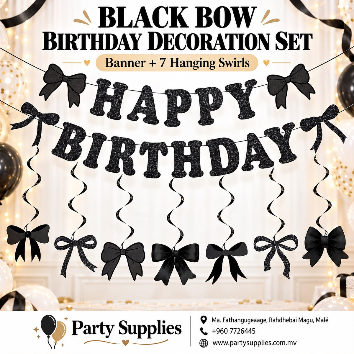 Black Bow Birthday Decoration Set