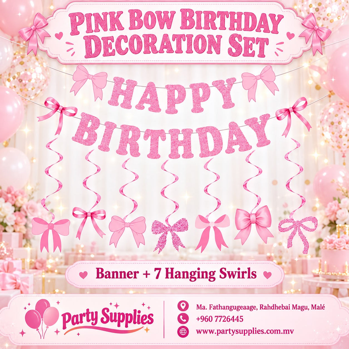 Pink Bow Birthday Decoration Set