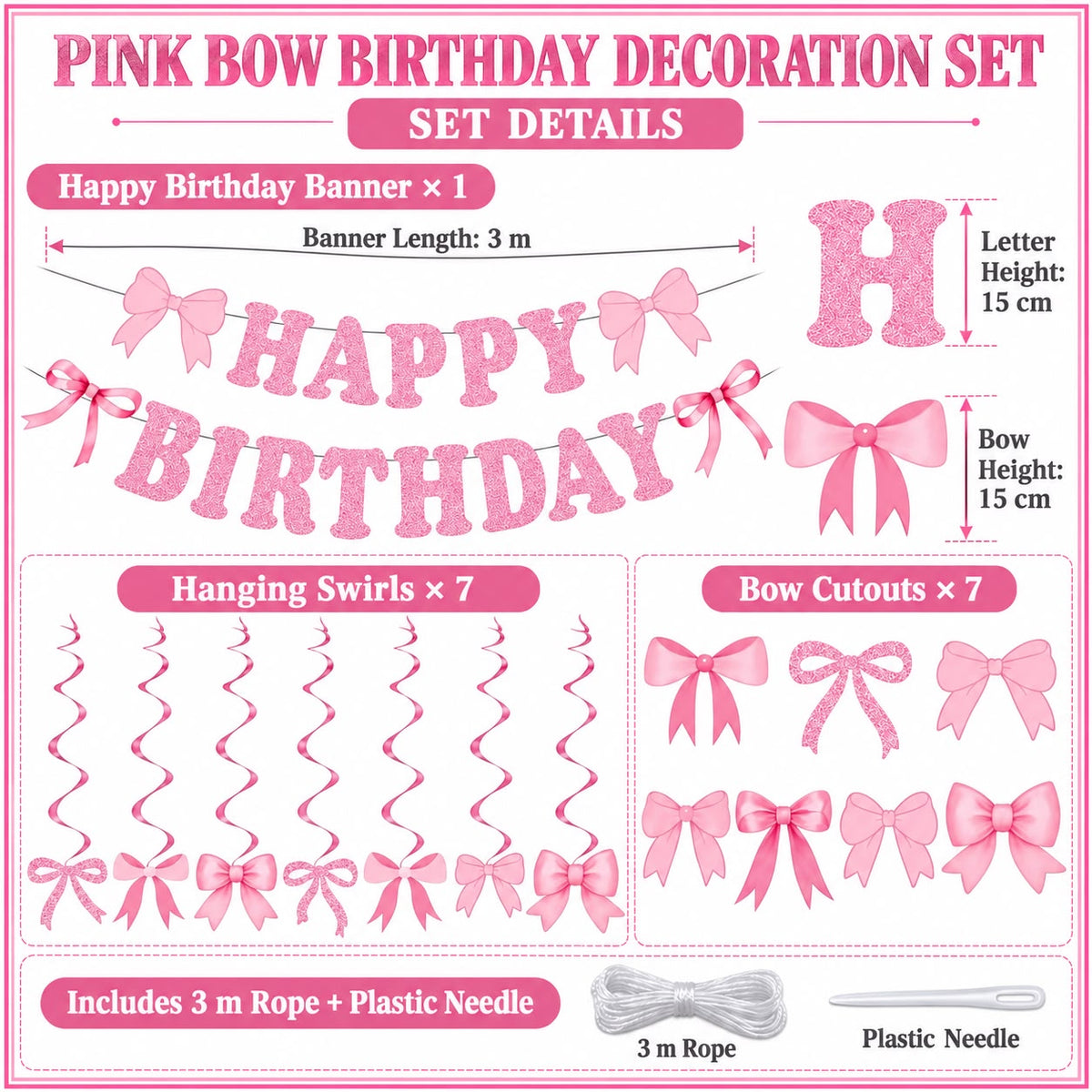 Pink Bow Birthday Decoration Set