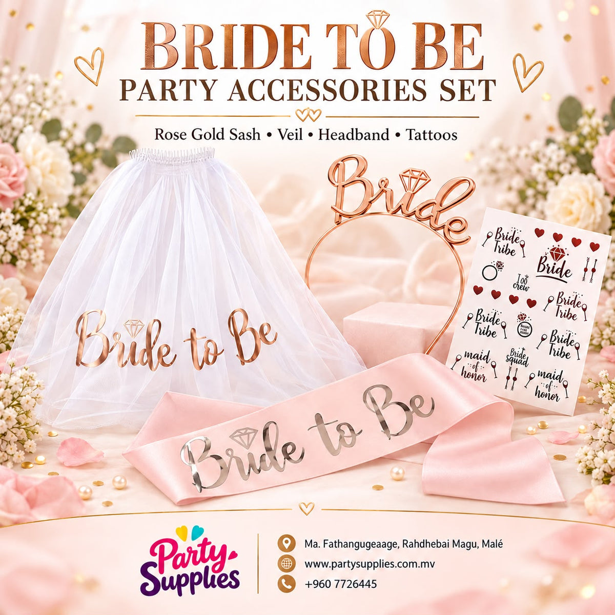 Rose Gold Bride-to-Be Party Accessories Set