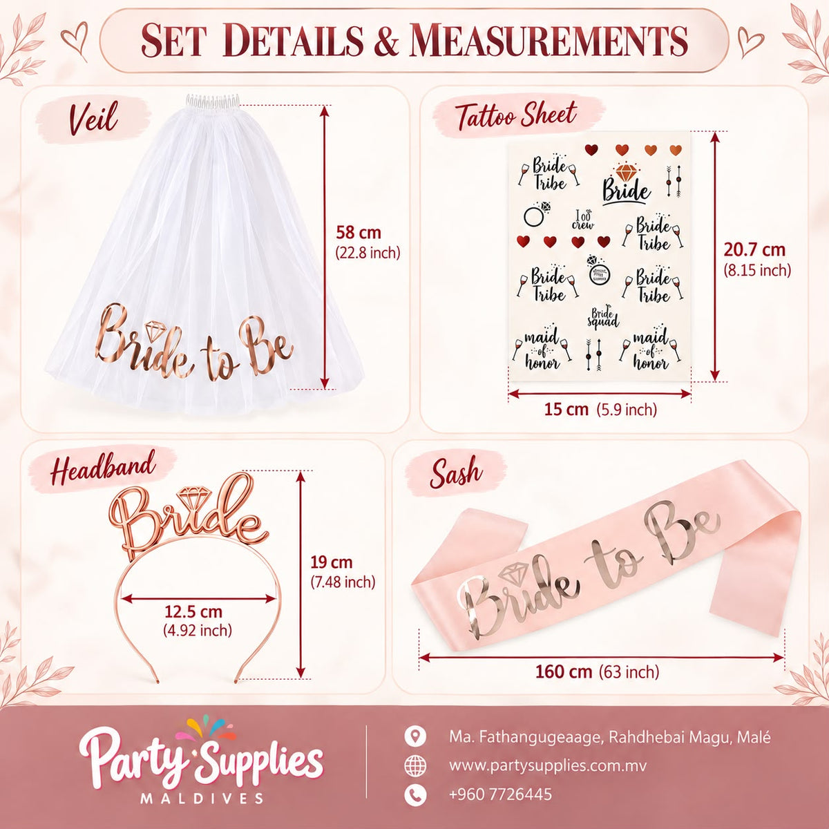 Rose Gold Bride-to-Be Party Accessories Set