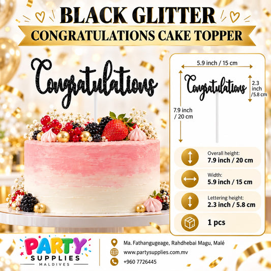 Black Glitter Congratulations Cake Topper