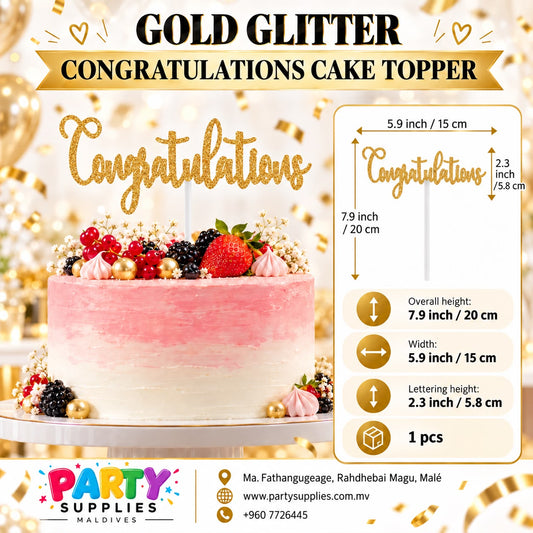 Gold Glitter Congratulations Cake Topper