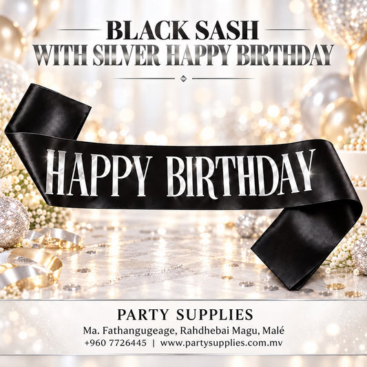 Black Sash with Silver “Happy Birthday”