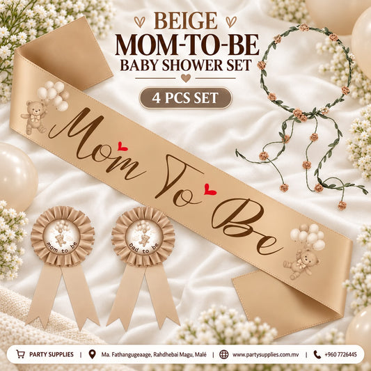 4pcs Bear Themed Golden Brown Mom to Be Dad to Be Sash Badge and Headband Set