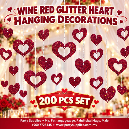 200pcs Wine Red Glitter Heart Hanging Decorations