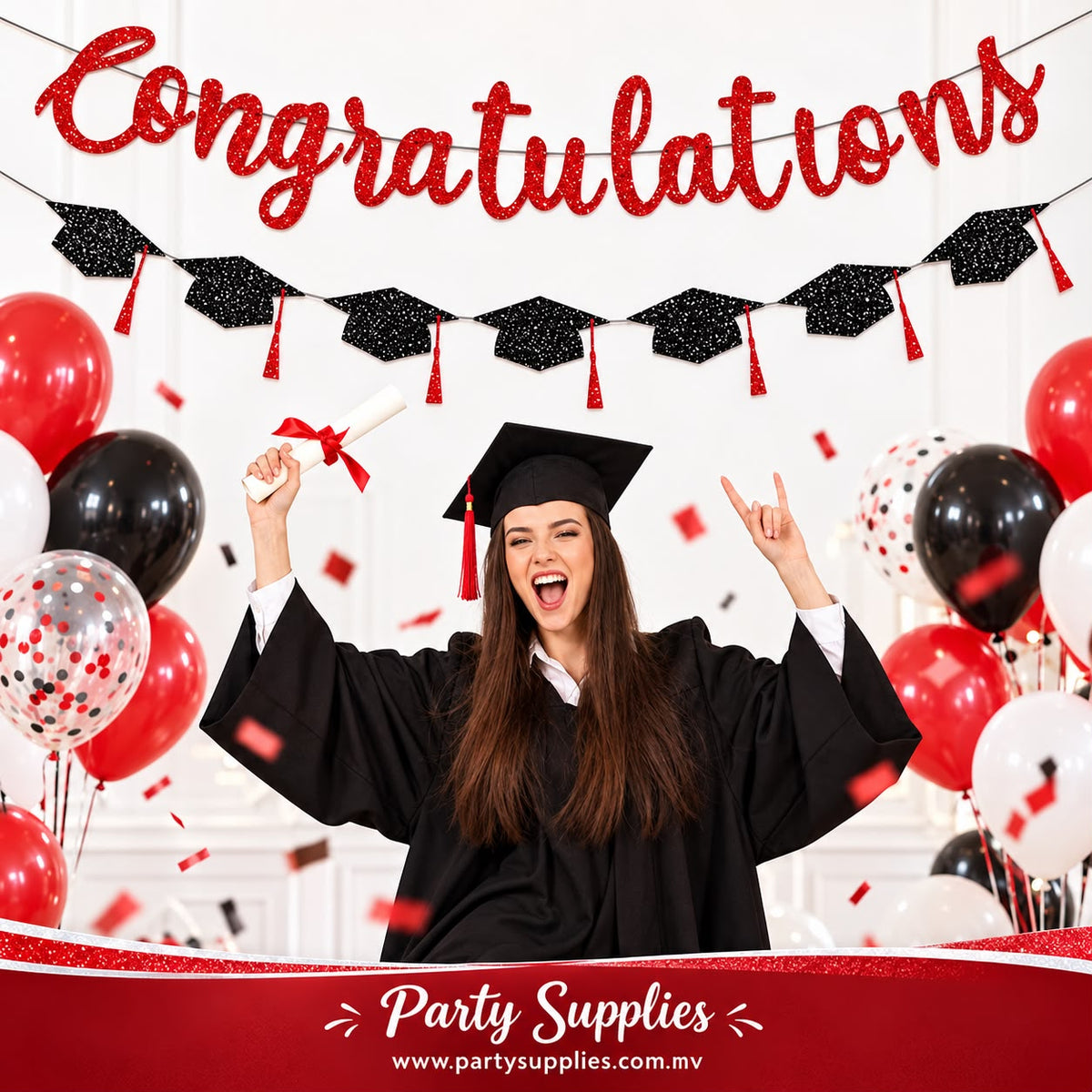 Red Glitter Congratulations Banner Set