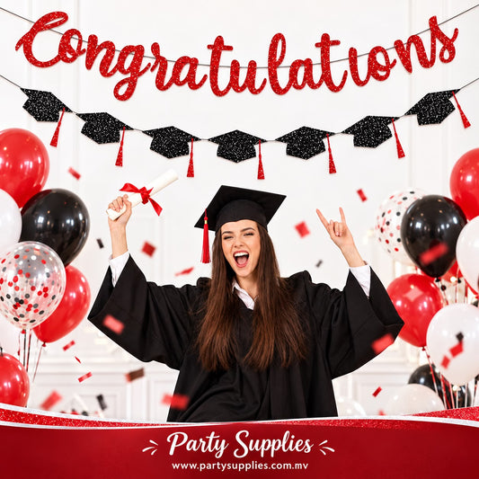 Red Glitter Congratulations Banner Set