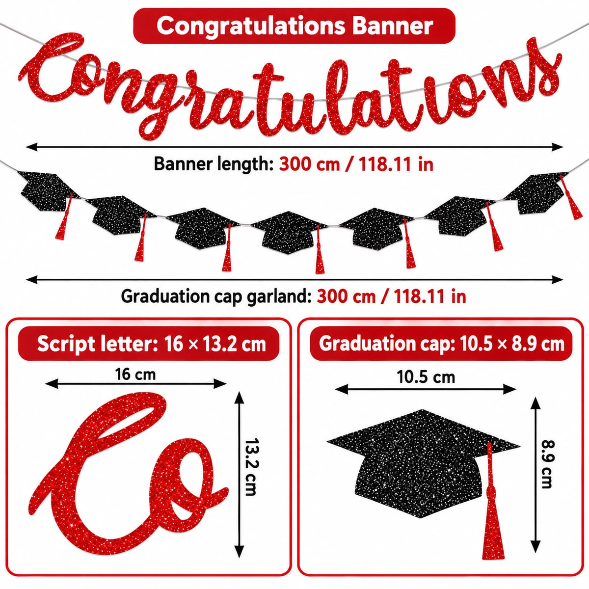 Red Glitter Congratulations Banner Set