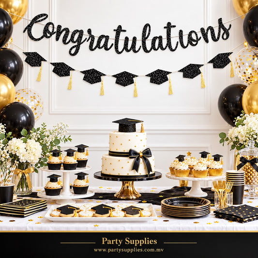Black Glitter Congratulations Banner Set