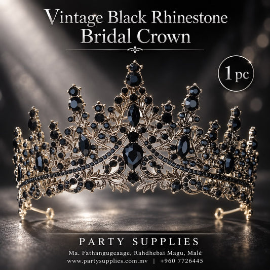 Vintage Black Rhinestone Bridal Crown