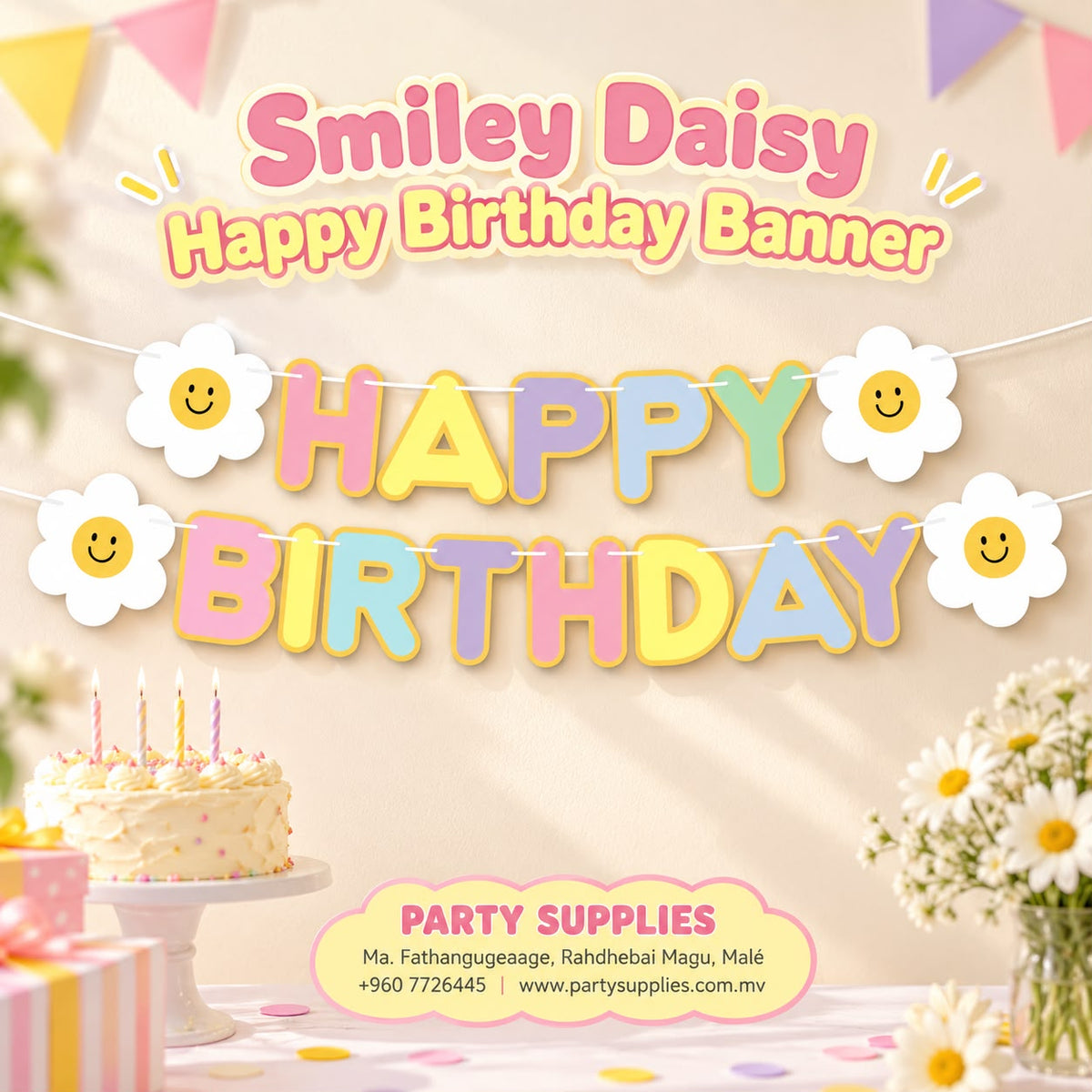 Smiley Daisy Happy Birthday Banner