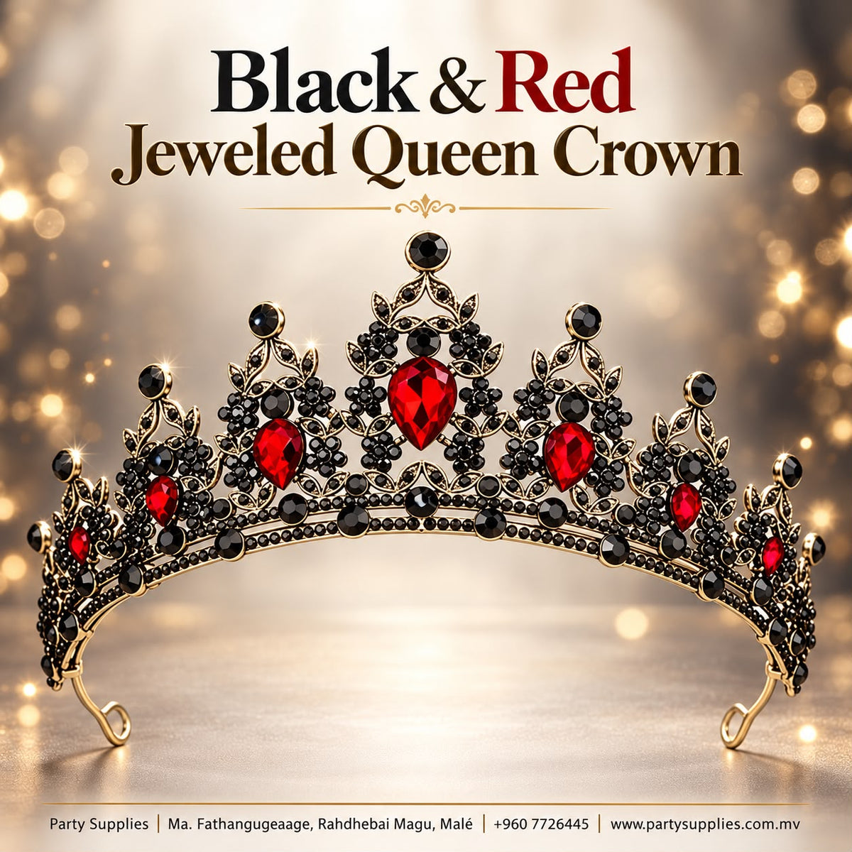 Black and Red Jeweled Queen Crown