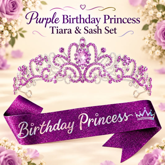 Purple Birthday Princess Tiara & Sash Set