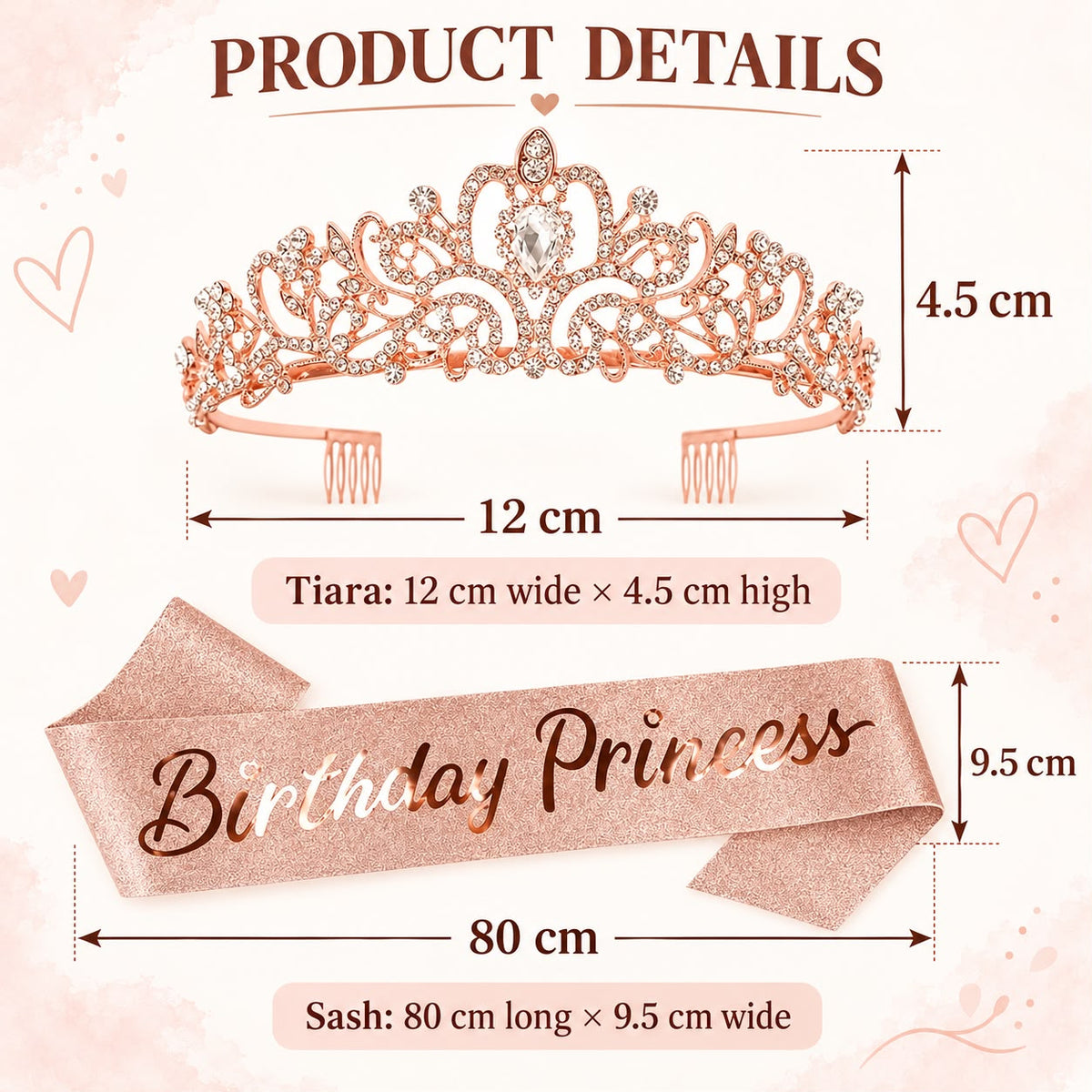 Rose Gold Birthday Princess Tiara &amp; Sash Set