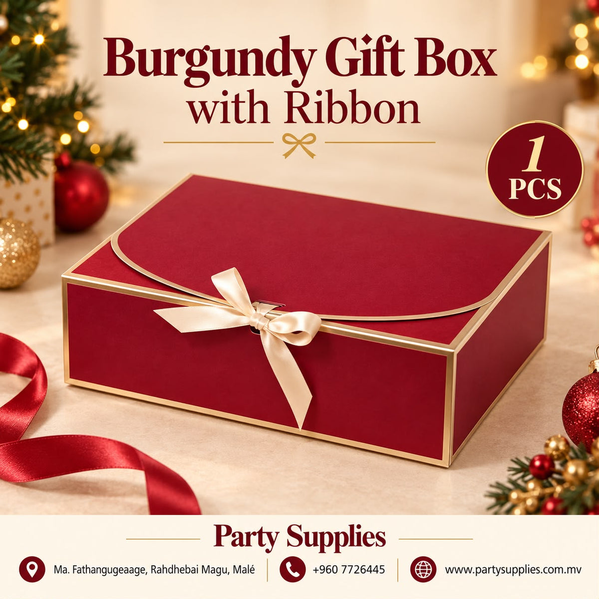 Burgundy Gift Box with Ribbon (27 x 20 x 8cm)