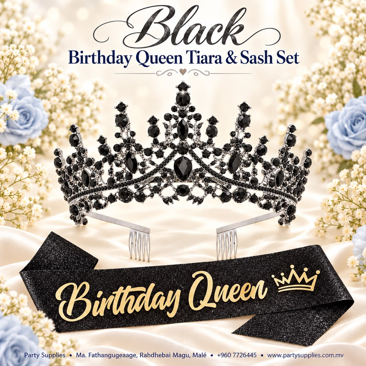 Black Birthday Queen Tiara & Sash Set