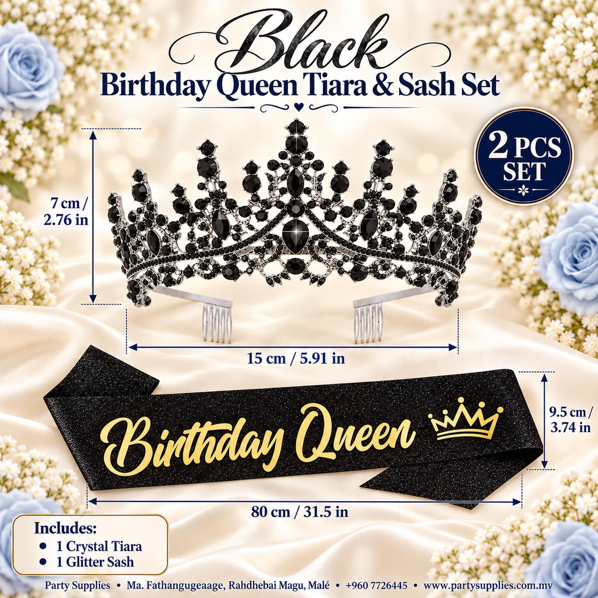 Black Birthday Queen Tiara & Sash Set