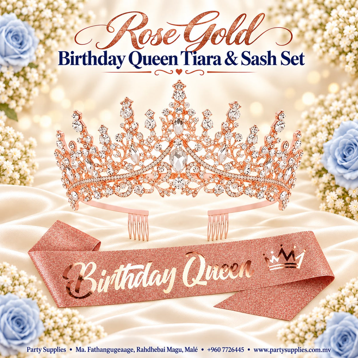 Rose Gold Birthday Queen Tiara & Sash Set
