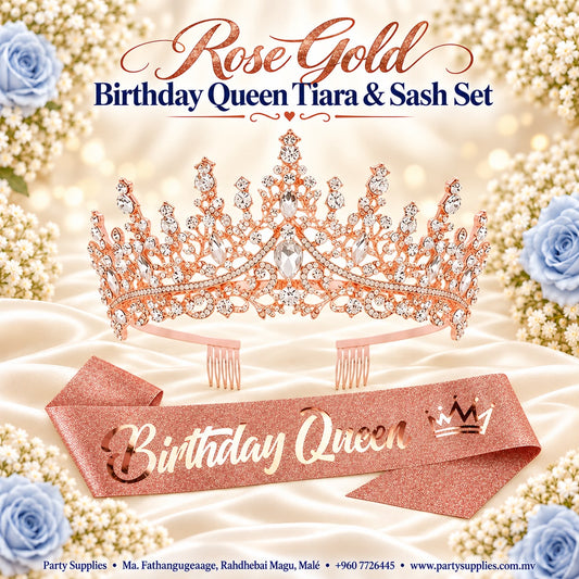 Rose Gold Birthday Queen Tiara & Sash Set