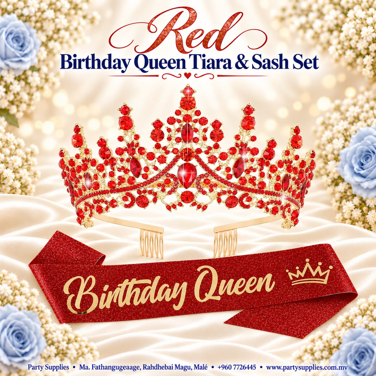 Red Birthday Queen Tiara & Sash Set