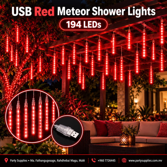 USB Red Meteor Shower Lights – 194 LEDs