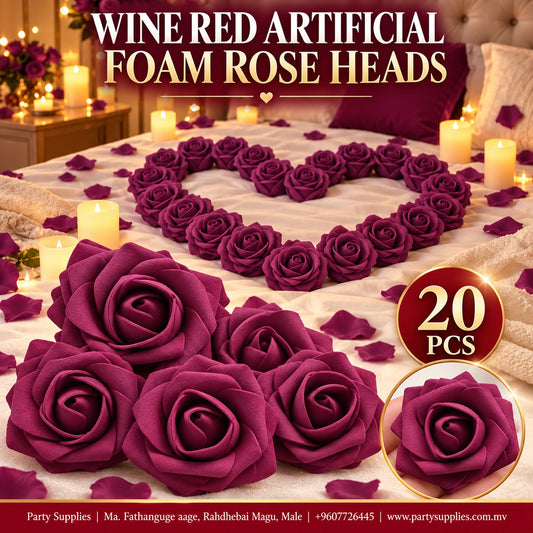 Wine Red Artificial Foam Rose Heads – 20 pcs Set
