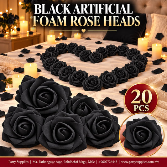 Black Artificial Foam Rose Heads – 20 pcs Set