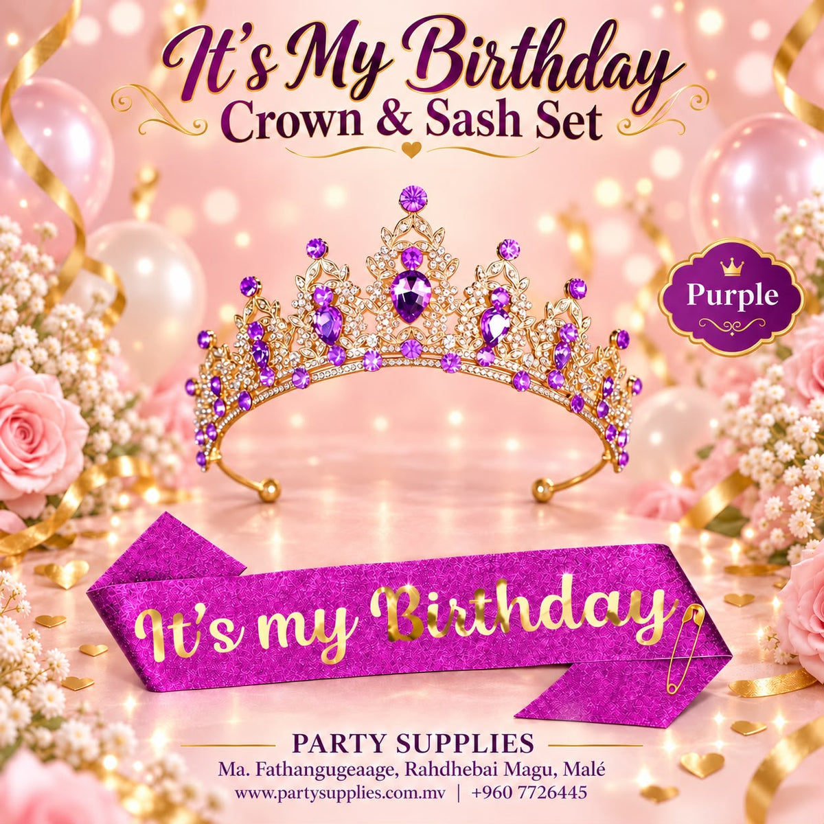 Purple It’s My Birthday Crown & Sash Set