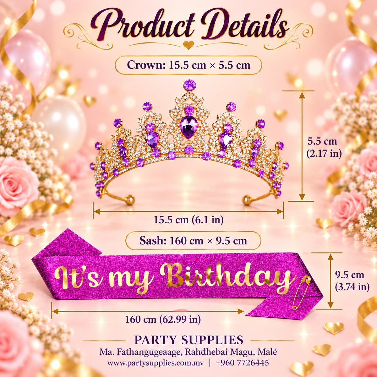 Purple It’s My Birthday Crown & Sash Set
