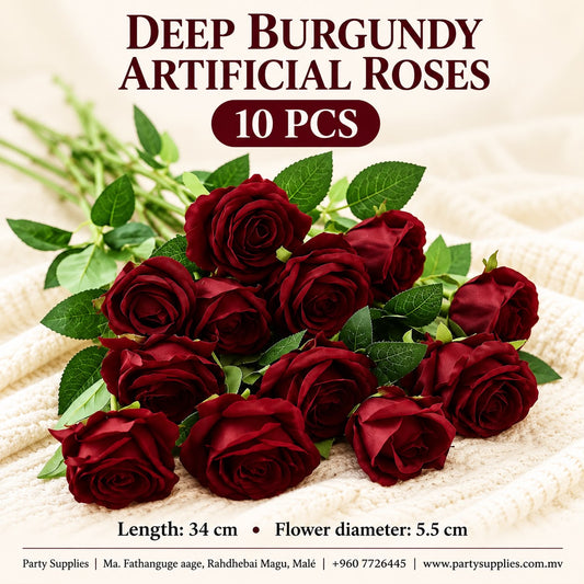 10pcs Deep Burgundy Artificial Roses