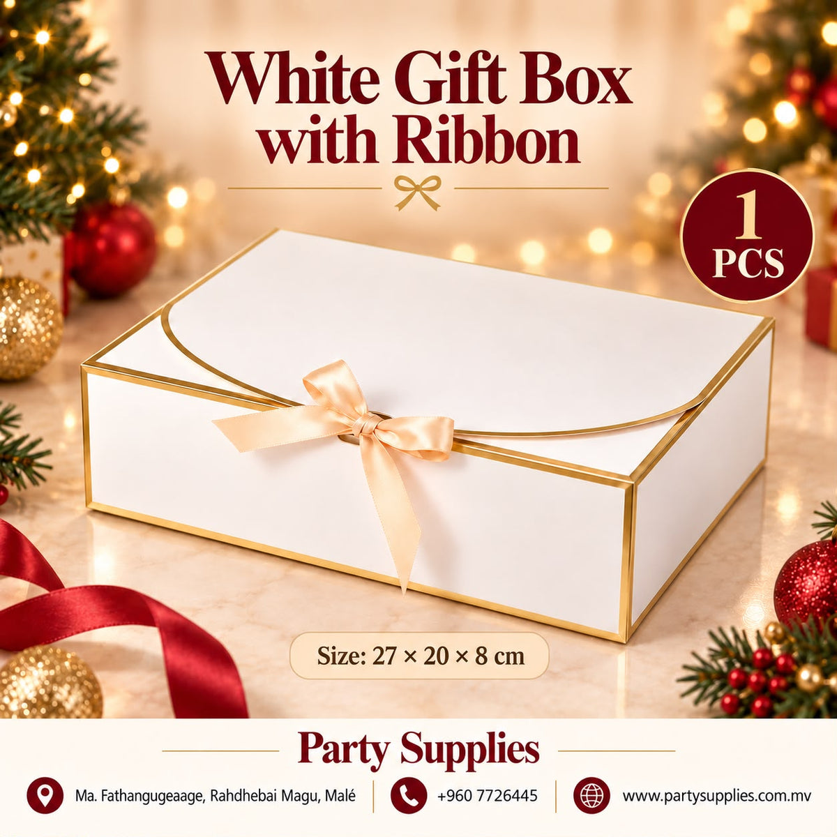 1pcs White with gold edging Gift Box (27 x 20 x 8cm)