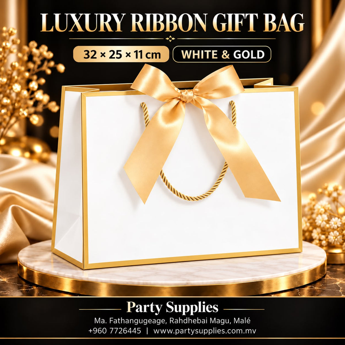 White & Gold Luxury Ribbon Gift Bag