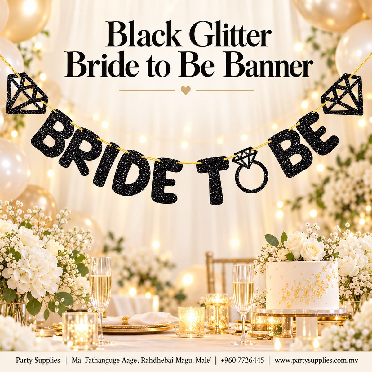 Black Glitter Bride to Be Banner