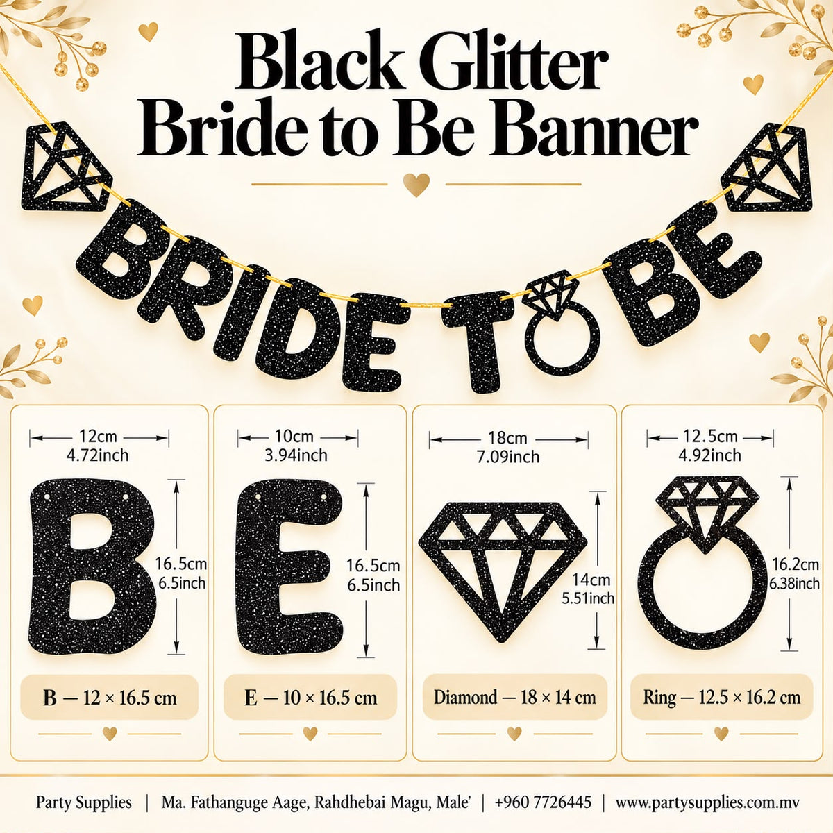 Black Glitter Bride to Be Banner