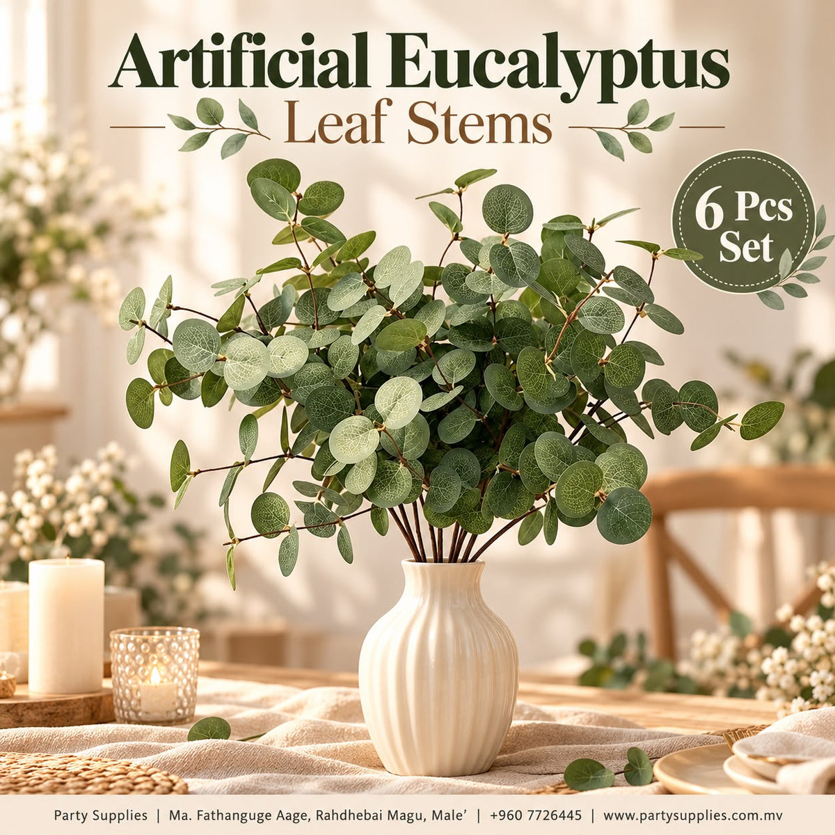 6pcs Artificial Eucalyptus Leaf Stems