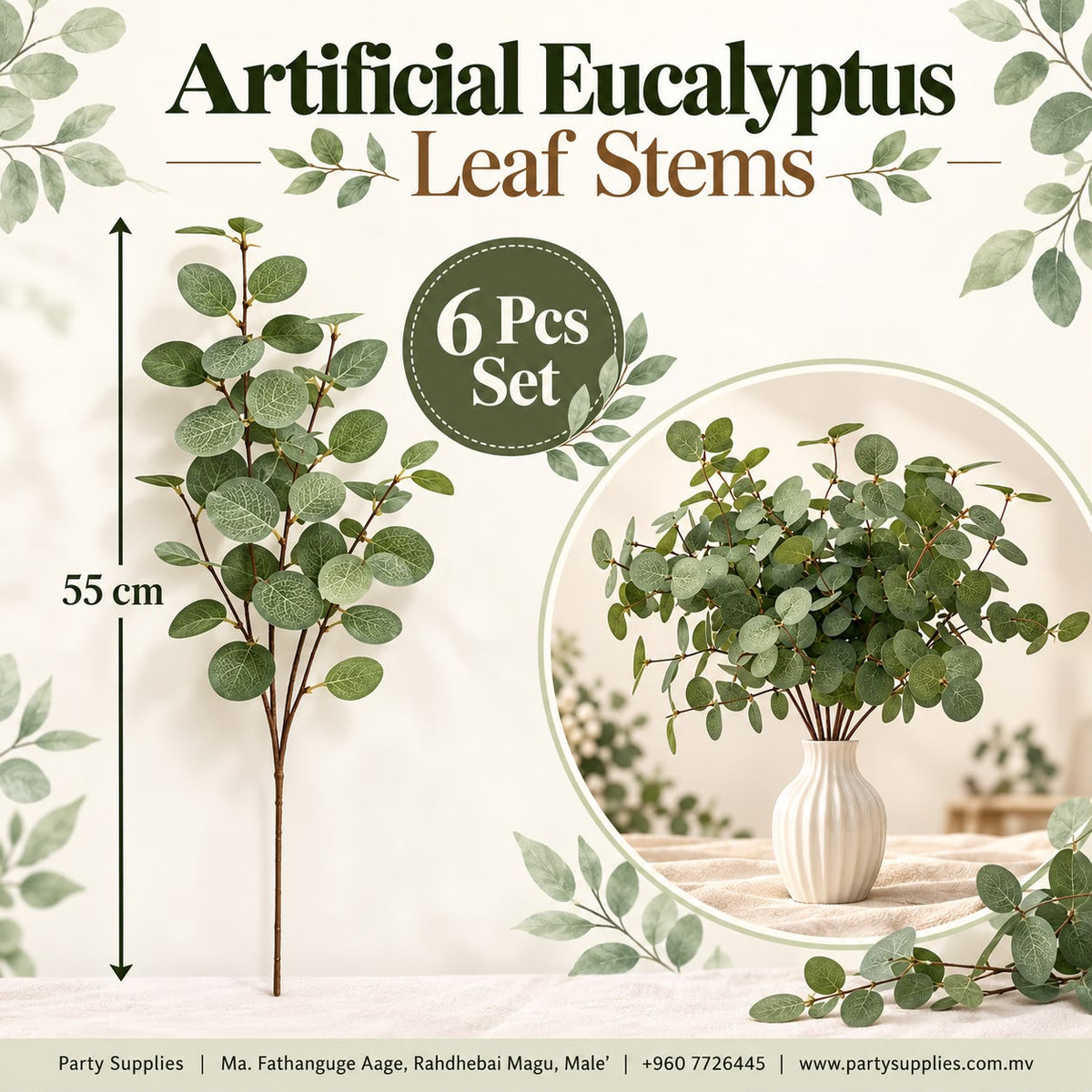 6pcs Artificial Eucalyptus Leaf Stems