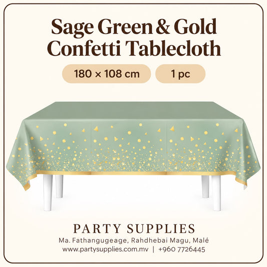 Sage Green & Gold Confetti Tablecloth