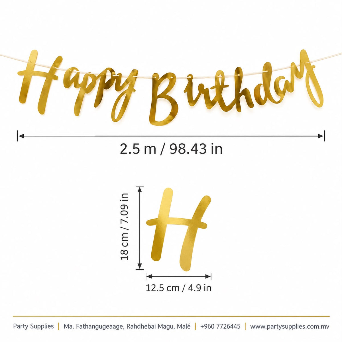 Metallic Gold Cursive Happy Birthday Banner