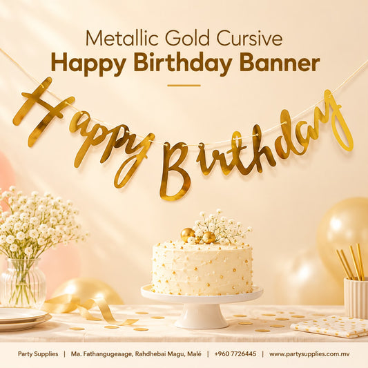 Metallic Gold Cursive Happy Birthday Banner