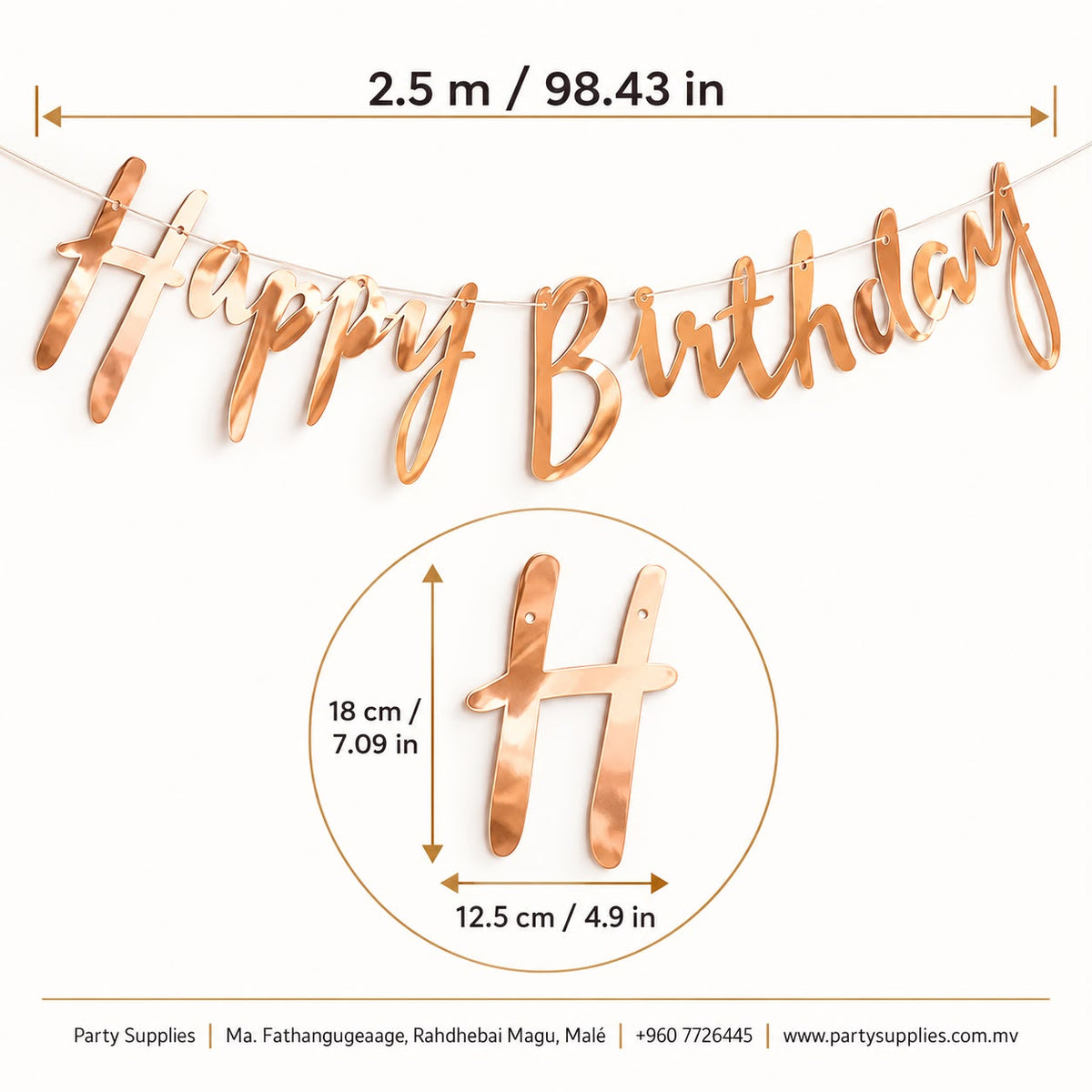 Metallic Rose Gold Cursive Happy Birthday Banner