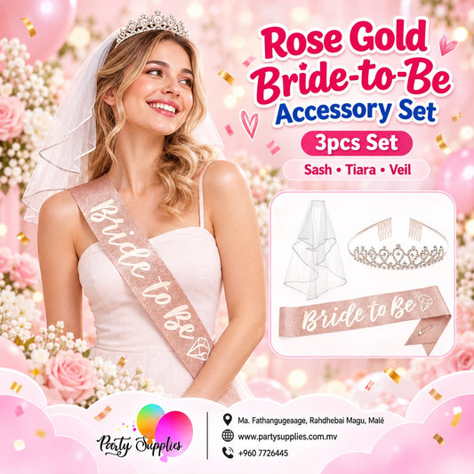 Rose Gold Bride to be Glitter Party Sash, Crown and Veil Set
