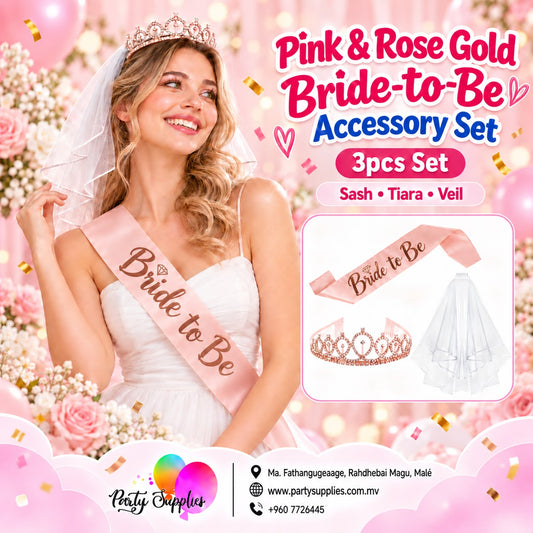 Rose Gold Bride to be Blush Pink Party Sash, Crown and Veil Set