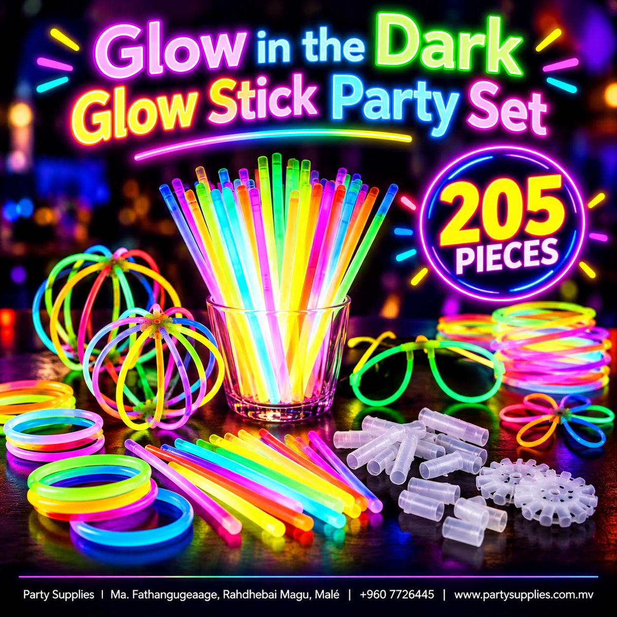 Glow in the Dark Glow Stick Party Set – 205 Pieces