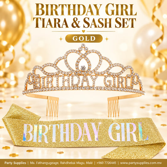 Gold Birthday Girl Tiara and Sash Set