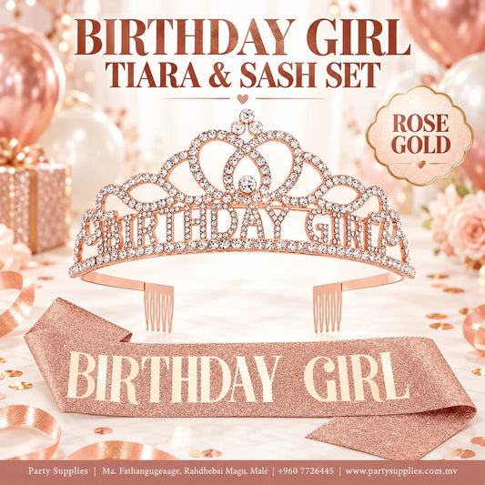 Rose Gold Birthday Girl Tiara and Sash Set
